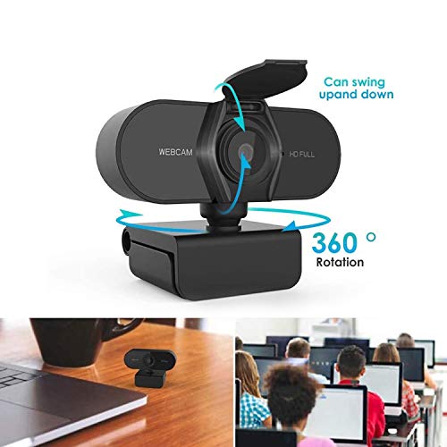 Webcam con micrófono, Salandens cámara web HD 1080p, cámara web para ordenador, enfoque automático Plug and Play, cámara USB para ordenador portátil, PC/Mac, estudio en línea,Videollamadas, Estudios, Conferencias, Grabación